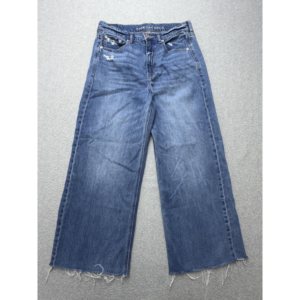 American Eagle Skater Jeans Womens 8 High Rise Wide Leg Distressed Y2K Style